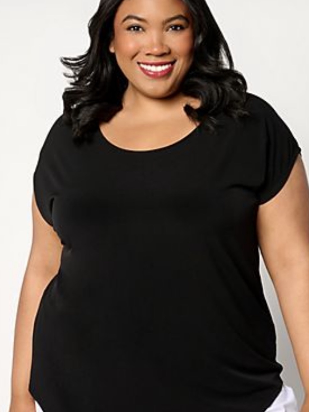 Susan Graver Black Scoop Cap Sleeve Top